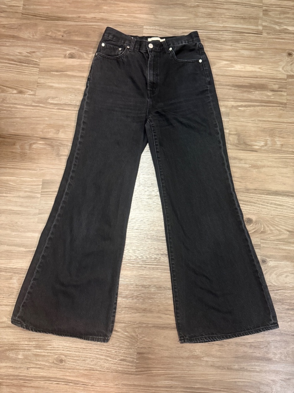 Levi’s Premium High Loose Flare Jeans 28x30 Train Wreck Black Big E $98 - Picture 2 of 12
